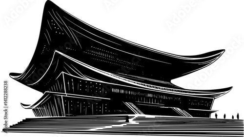 Silhouette of Modern style Cultural center design, Modern style Cultural center illustration art