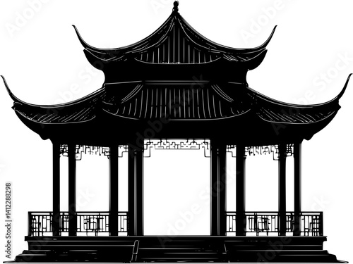 Silhouette of Modern style Pavilion design, Modern style Pavilion illustration art