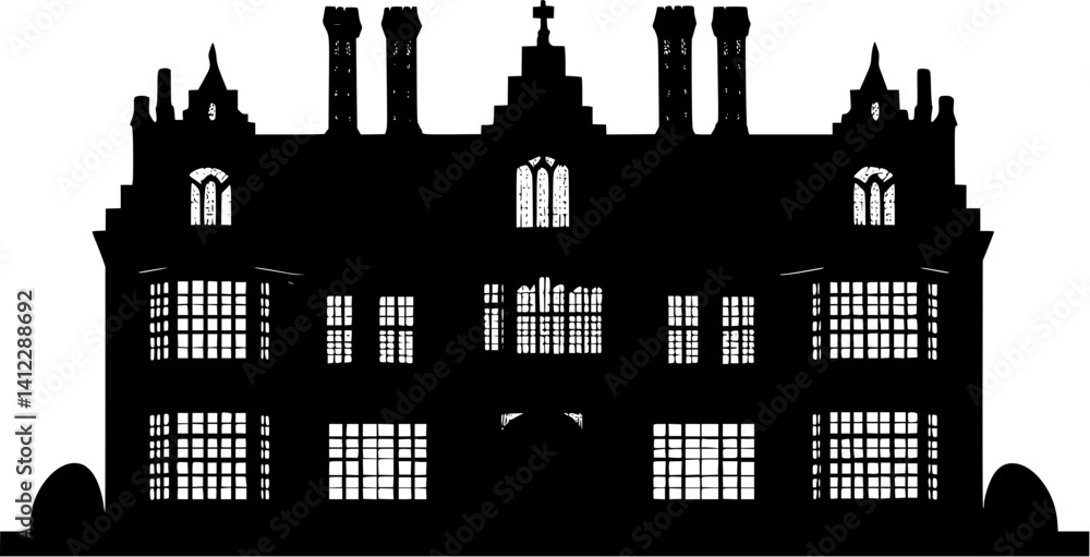 Obraz premium Silhouette of Tudor style School design, Tudor style School illustration art