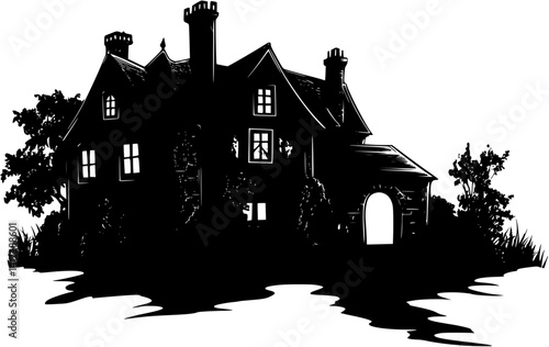 Silhouette of Tudor style Tavern design, Tudor style Tavern illustration art