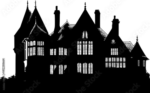 Silhouette of Tudor style Inn design, Tudor style Inn illustration art