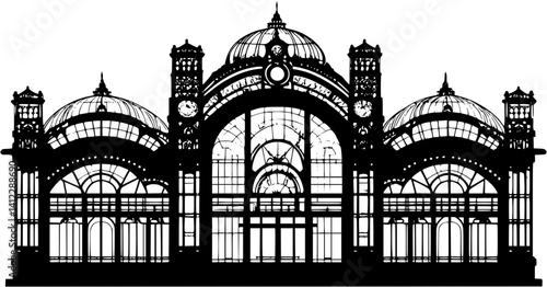 Silhouette of Victorian style Airport terminal design, Victorian style Airport terminal illustration art