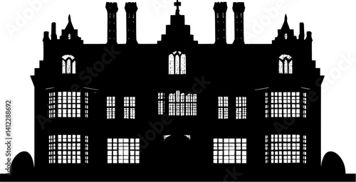 Silhouette of Tudor style School design, Tudor style School illustration art