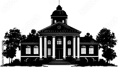Silhouette of Victorian style Courthouse design, Victorian style Courthouse illustration art