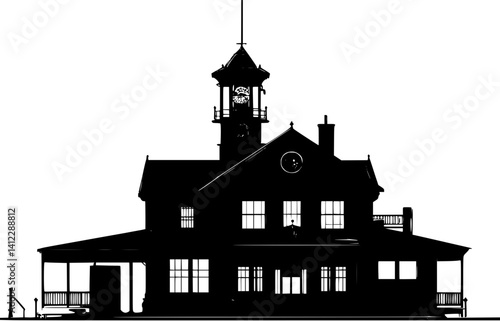 Silhouette of Victorian style Fire station design, Victorian style Fire station illustration art