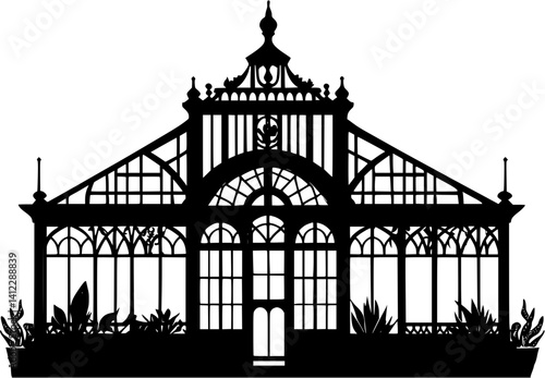 Silhouette of Victorian style Greenhouse design, Victorian style Greenhouse illustration art