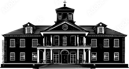 Silhouette of Victorian style Hospital design, Victorian style Hospital illustration art