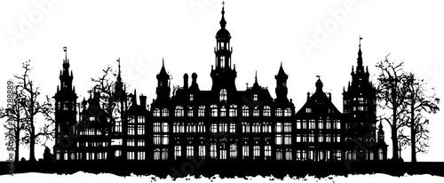 Silhouette of Victorian style Hospital design, Victorian style Hospital illustration art