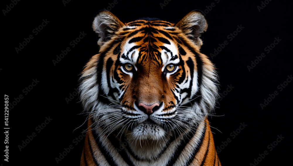 Majestic bengal tiger staring intently in darkness Majestic bengal tiger staring intently in darkness