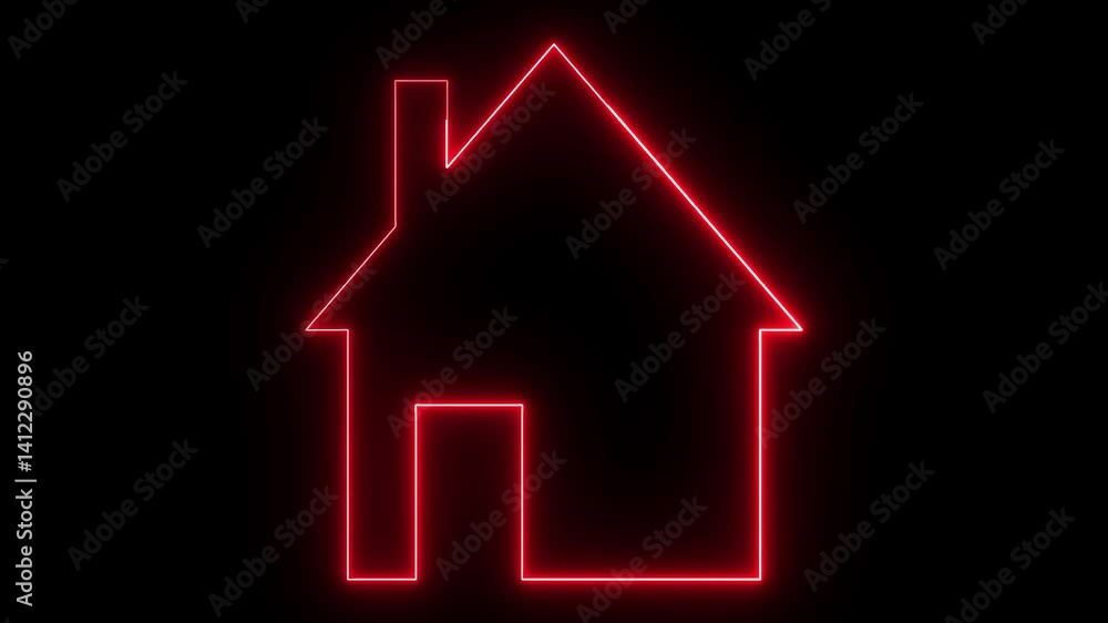Glowing neon red color home animation icon sign symbol on black background Glowing neon red color home animation icon sign symbol on black background