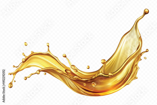 realistic 3d engine oil wave splashing  in the air cut out isolated on white background