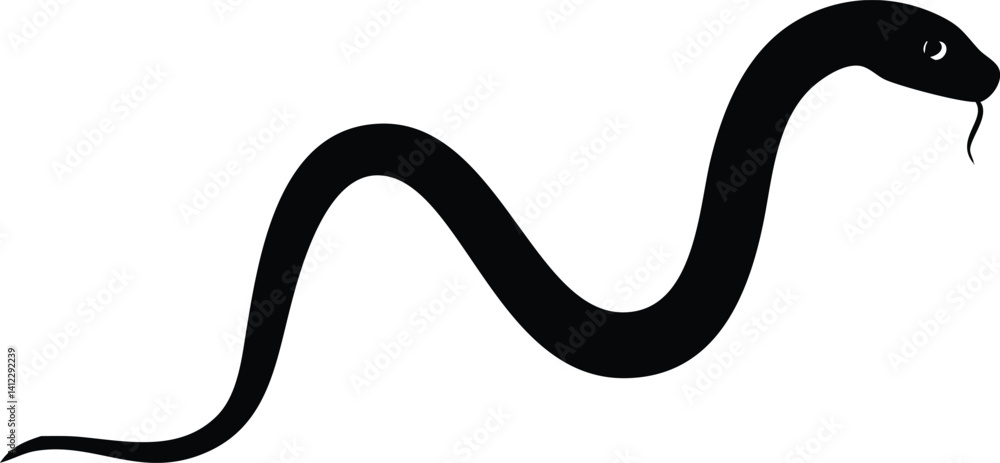 Fototapeta premium Black Snake Silhouette With Tongue Out, Winding Reptile On Transparent Background