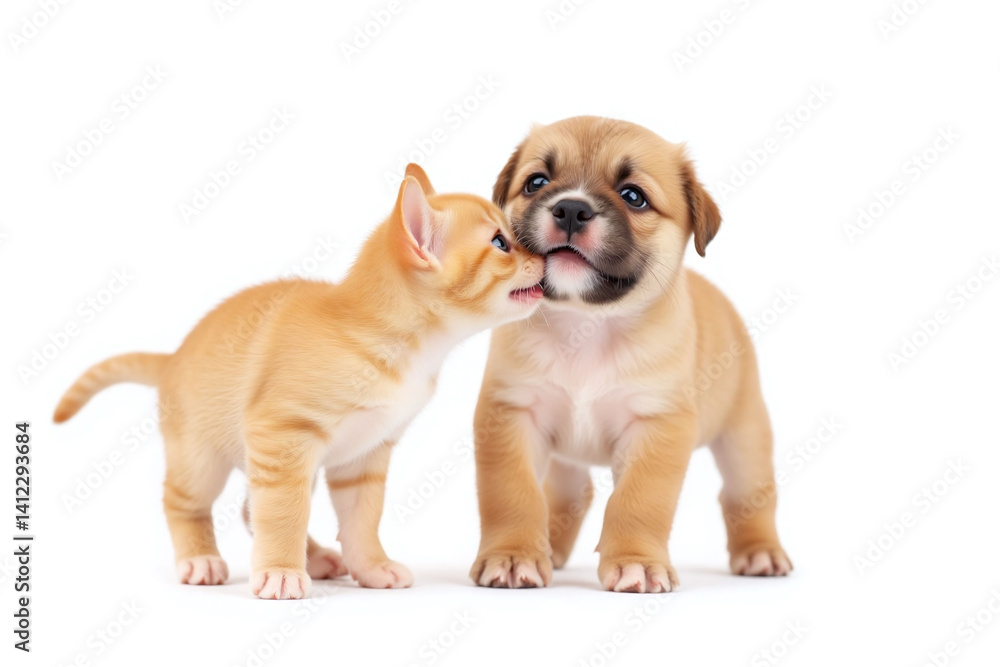 Obraz premium puppy and a kitten are sitting together