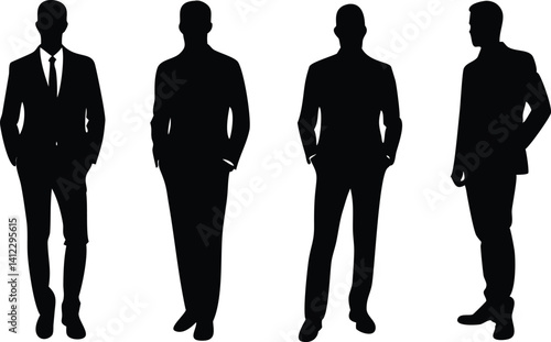 Diverse Men Silhouette Grouped, Suit and Tie, Team, Full Body Length