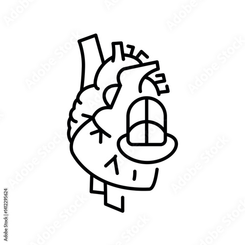 heart implant black line icon for digital and print projects.