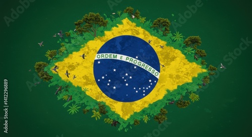 Brazilian Flag and Nature's Embrace: A Digital Art Depiction of Environmental Impact