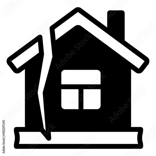 Destroyed home house solid icon, insurance event concept. Vector graphics. Cottage building foundation breakdown sign on white background, glyph style mobile or design.
