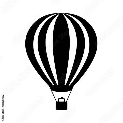 Black and White Icon of a Hot Air Balloon with Vertical Stripes