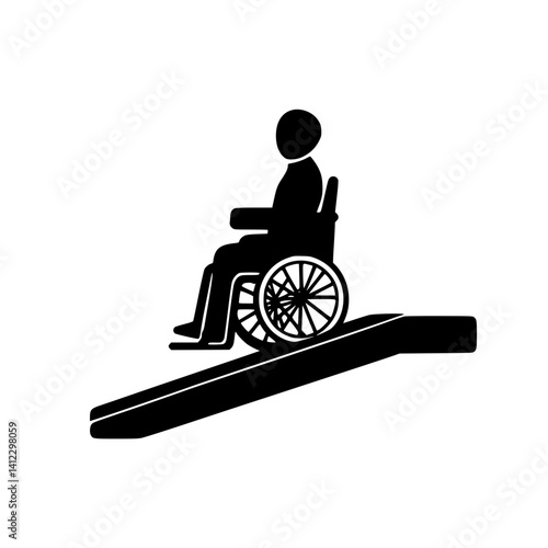 Icon of a Person in Wheelchair Using a Ramp for Accessibility