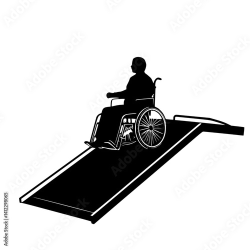 Disabled Person in Wheelchair Accessing Ramp Illustration