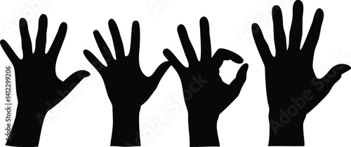 Hand Gestures Silhouette on Transparent Background, Various Hand Positions, Okay Sign