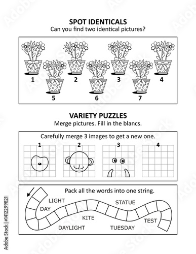 Activity sheet or puzzle page with 3 activities {p23354)
