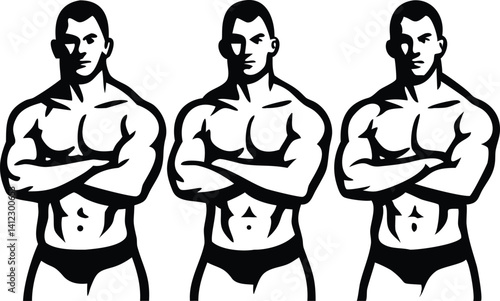 Muscular Men Icon Silhouettes, Arms Crossed Posing, Fitness Physique, Gym, Bodybuilder
