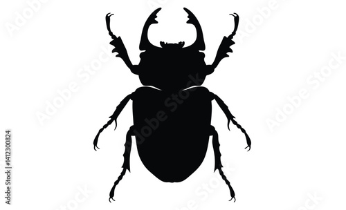 Beetle silhouette, Insect icon design, Black beetle graphic, Bug illustration on white background
