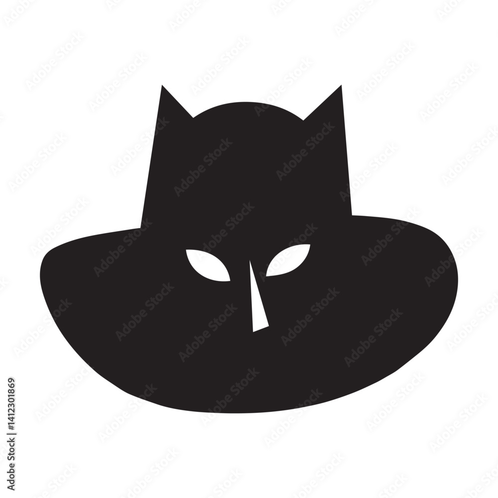 Obraz premium A simple, minimalistic black and white illustration of a mask and a hat.