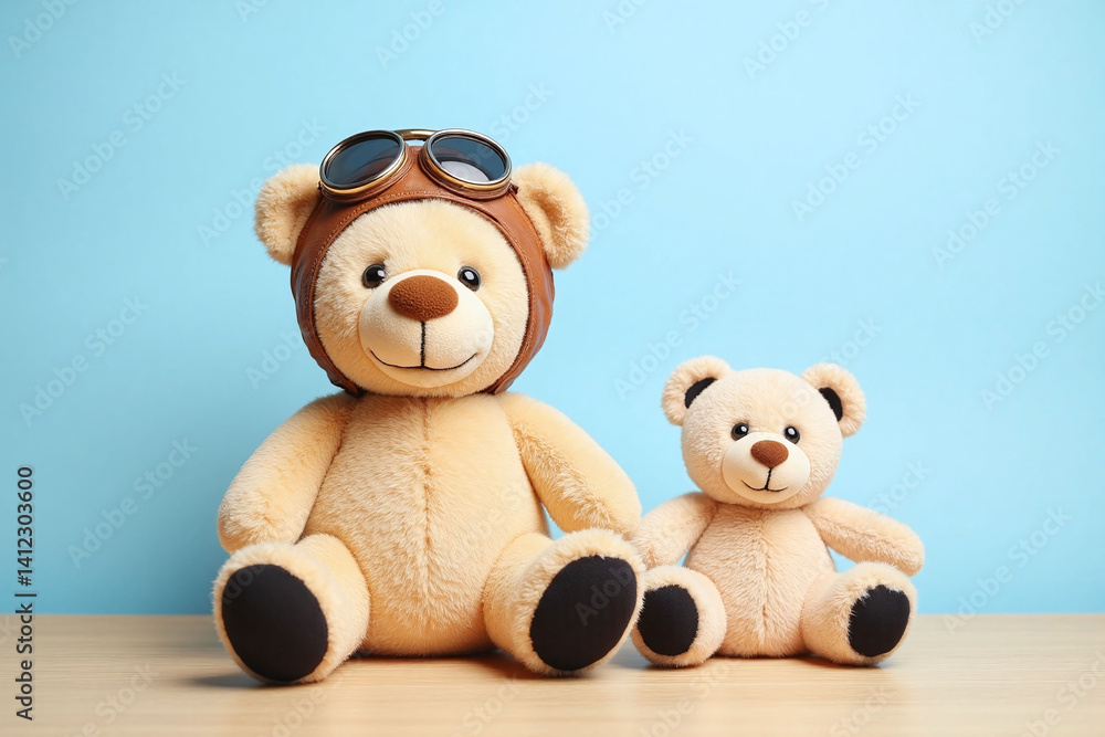 Obraz premium teddy bear wearing a pilots hat and goggles sitting next to a teddy bears