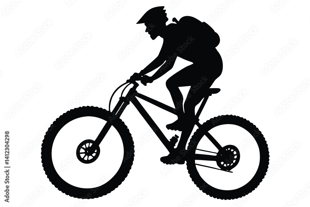 Fototapeta premium Silhouette Person Riding Mountain Bike Wearing Helmet with Transparent Background