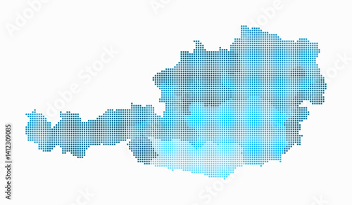 Austria dotted map. Digital style map of the country on white background. Austria shape with square dots. Colored dots style. Small size squares. Awesome vector illustration.