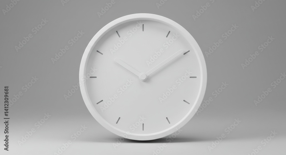 Minimalist White Clock with Smooth Hands on Gray Background Minimalist White Clock with Smooth Hands on Gray Background