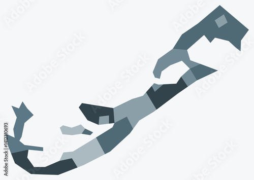 Map of Bermuda with regions. Just a simple country border map with region division. Blue grey color palette. Blank Bermuda shape with administrative division. Vector illustration.