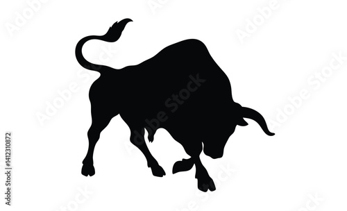 Bull silhouette, Running bull icon, Farm animal graphic, Buffalo illustration on white background