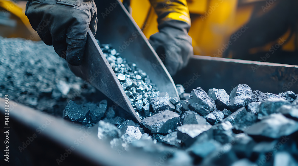 Miner loading lithium ore into a hopper for processing. Featuring material handling Miner loading lithium ore into a hopper for processing. Featuring material handling