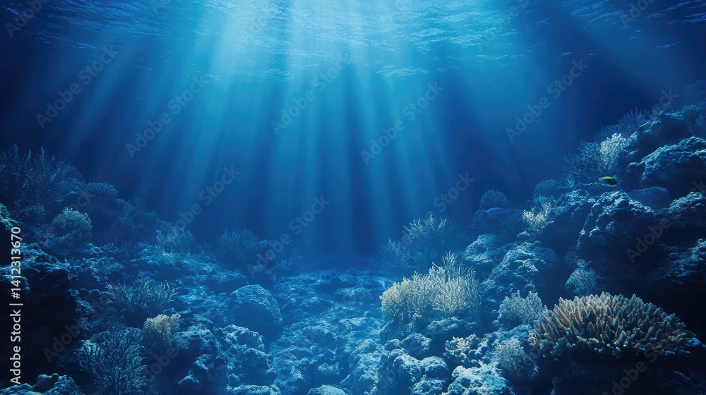Naklejka premium Blue ocean underwater world with vibrant marine life