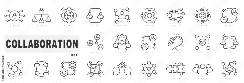 Set of collaboration related line icons. Teamwork, together, group, team etc. Editable stroke Set of collaboration related line icons. Teamwork, together, group, team etc. Editable stroke