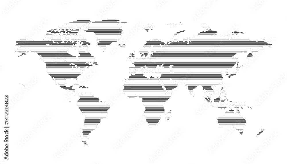 Naklejka premium Stylized World Map with Horizontal Lines