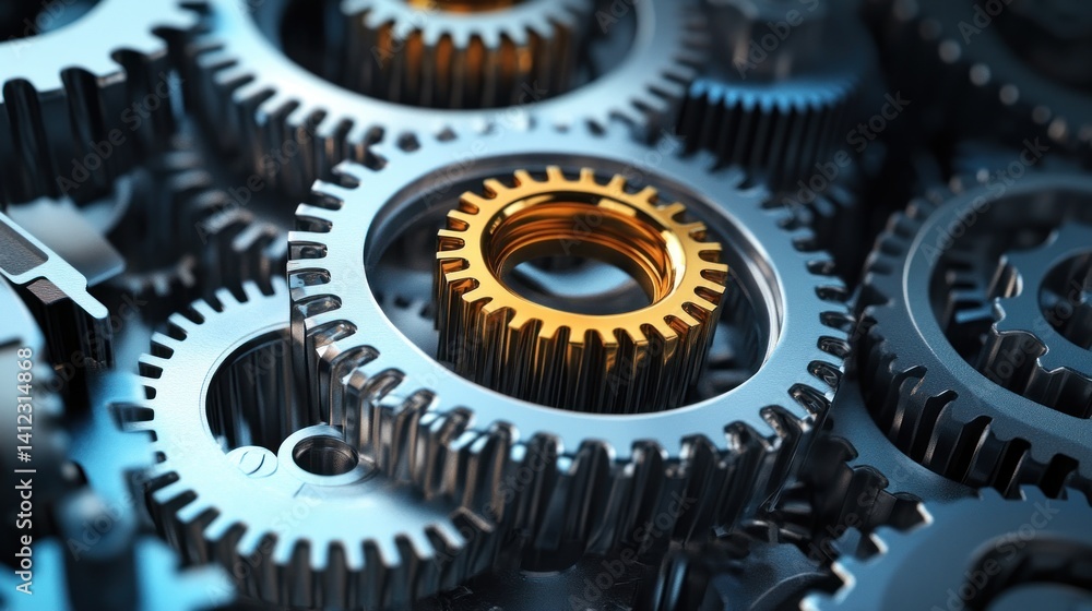 Intricate Machinery: A Close-Up of Interlocking Gears Intricate Machinery: A Close-Up of Interlocking Gears