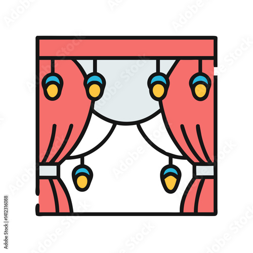 Theater Curtain with Stage Lights Icon Design
