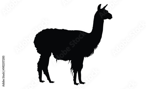 Alpaca silhouette, Farm animal vector, Wooly animal icon, Alpaca illustration