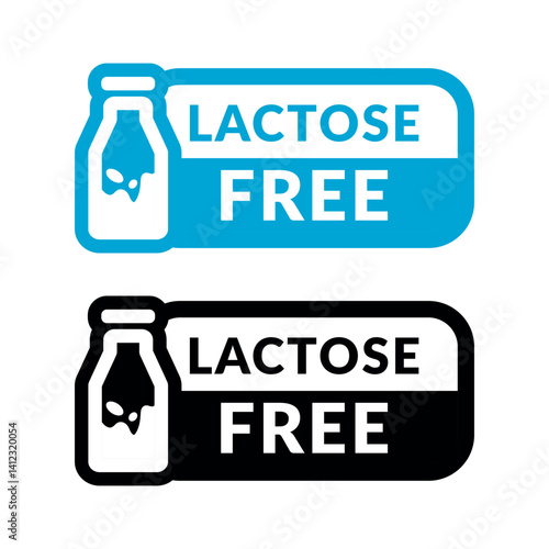 Lactose Free or Milk Free Vector Flat Icon Design on White Background. Allergen Free Symbols Set. Organic Food Label Illustration Collection with Bottle and Splash for Web, Packaging.	
