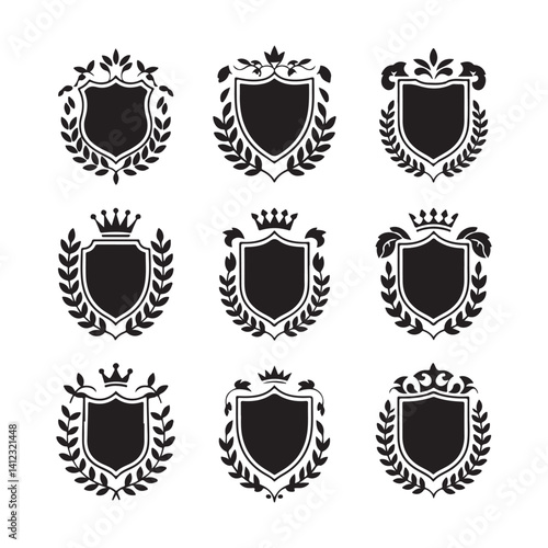 shields and laurel wreaths