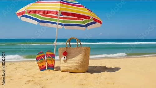 Wallpaper Mural Beach umbrella, summer vibe, relaxing with beach essentials   Torontodigital.ca