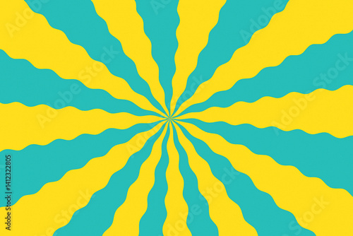 Vibrant and nostalgic, retro yellow and sky blue kaleidoscope background evokes the spirit of summer with its high-energy visual texture and dynamic abstract shapes