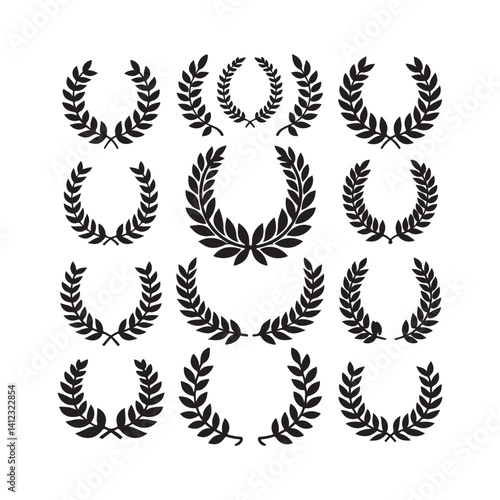 Laurel Wreath Vector Set. Collection of Foliate Award Wreaths for Cinema Festivals etc