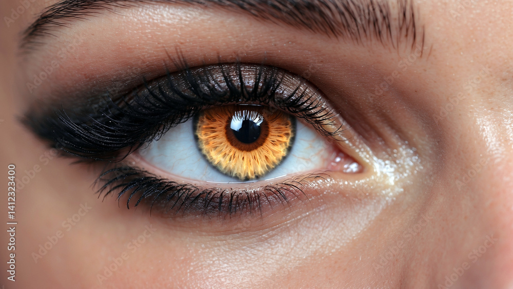 Stunning close-up of amber eye with makeup Stunning close-up of amber eye with makeup