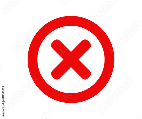 Red cross x mark icon. Red x symbol in circle shape. Rejection isolated sign vector design and illustration.

