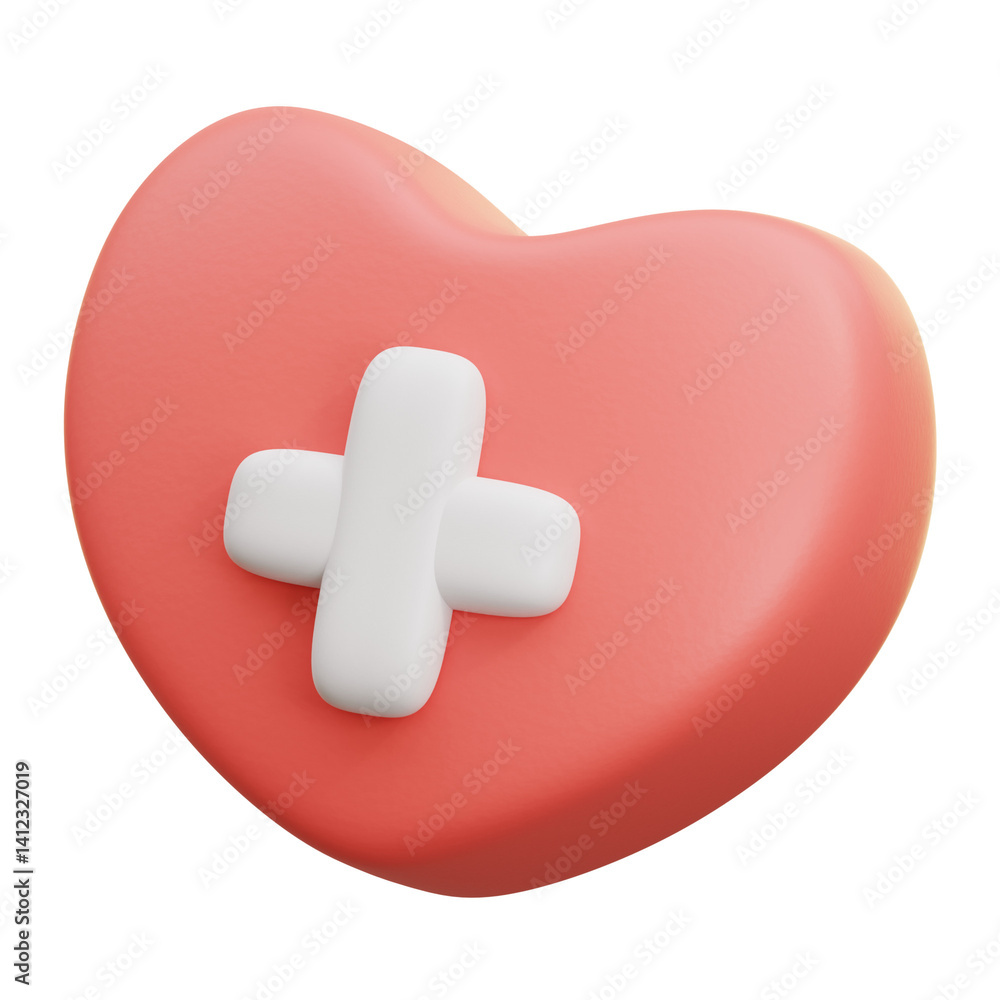 Fototapeta premium Red Heart with Medical Cross Icon